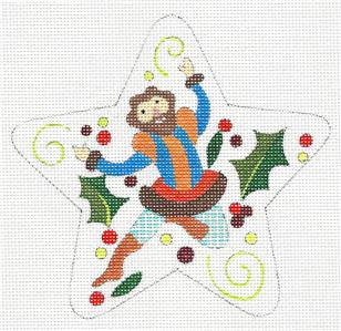 STAR ~ 12 Days of Christmas "10 LORDS LEAPING" Star HP Needlepoint Canvas by Raymond Crawford by Raymond Crawford (thumbnail)