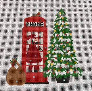 Santa in Phone Booth w/Tree by Kate Dickerson Needlepoint Collections (thumbnail)