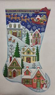 Santa's is Coming To Town Stocking by Rebecca Wood Designs (thumbnail)
