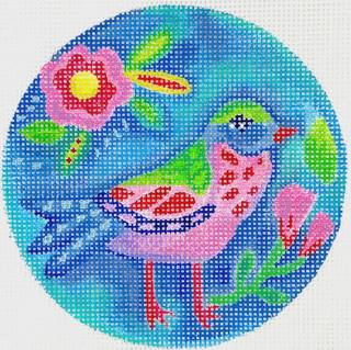 Julia Eves - Green, Pink & Blue Bird w/ Pink Flowers by Kate Dickerson Needlepoint Collections (thumbnail)