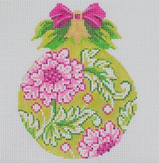 M-KAH 50-18 Green and Pink Floral Ball by Kelly Clark Needlepoint (Colonial Needle) (thumbnail)