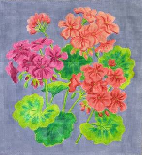 Bright Geraniums on Periwinkle Blue by Kate Dickerson Needlepoint Collections (thumbnail)