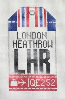 london heathrow retro travel tag by Hedgehog Needlepoint (thumbnail)