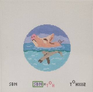 Swimming Pig by Susan Battle Needlepoint (thumbnail)