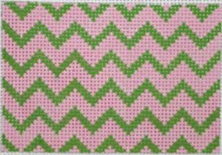 Planet Earth Credit Card Case Insert – Zigzag – pink & lime w/ periwinkle letter by Kate Dickerson Needlepoint Collections (thumbnail)
