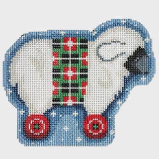 White Sheep on Wheels Ornament by Two Sisters Needlepoint (thumbnail)