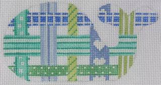 Mini Whale – Woven Ribbons – bright turquoise, blues & greens (August) by Kate Dickerson Needlepoint Collections (thumbnail)
