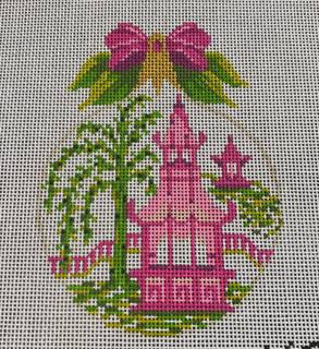 Pink Pagoda Kissing Ball by Kelly Clark Needlepoint (Colonial Needle) (thumbnail)