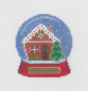 SNOW GLOBE Christmas ~ Gingerbread House Snow Globe handpainted Needlepoint Canvas Ornament by Susan Roberts by Susan Roberts Needlepoint (thumbnail)