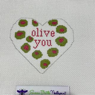 Olive You Heart Ornament by Susan Battle Needlepoint (thumbnail)