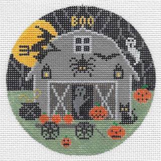 Halloween Barn Round Canvas by Doolittle Stitchery (thumbnail)