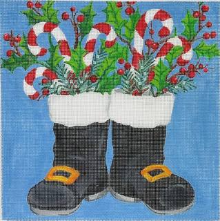 Sally Eckman Roberts – Santa’s Boots w/ Candy Canes & Greenery SER-PL-13 by Kate Dickerson Needlepoint Collections (thumbnail)