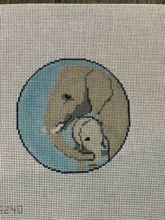 Mom and Baby Elephant round by Stitch Style Needlepoint (thumbnail)