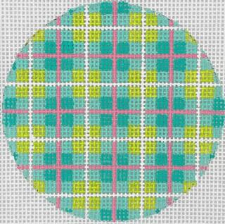 Turq/Lime/Pink Plaid Round-ALB-83 : 3" Round by Kate Dickerson Needlepoint Collections (thumbnail)