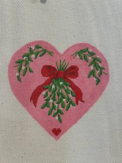 Pink Heart w/ Misteltoe and Red Bow by Kate Dickerson Needlepoint Collections (thumbnail)