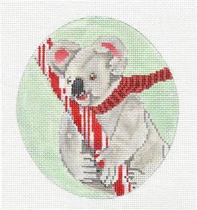 Oval ~ Koala Bear with Candy Cane in a Scarf Handpainted Needlepoint Canvas by Scott Church by Scott Church (thumbnail)