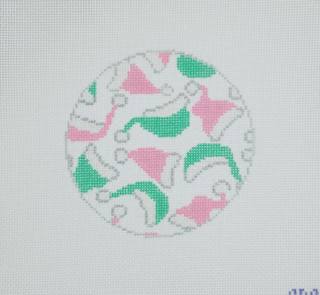 Santa Hats Pink/Green Round by melissa loves needlepoint (thumbnail)
