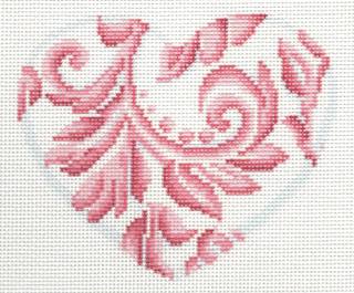 Damask Large Heart Pink by Two Sisters Needlepoint (thumbnail)