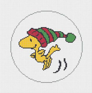 PEANUTS Winter - Woodstock in Stocking Cap Round Canvas by Officially Needlepoint (thumbnail)