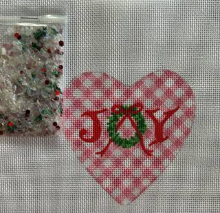 Heart Mini w/clear dome/confetti - Joy w/wreath by Kate Dickerson Needlepoint Collections (thumbnail)