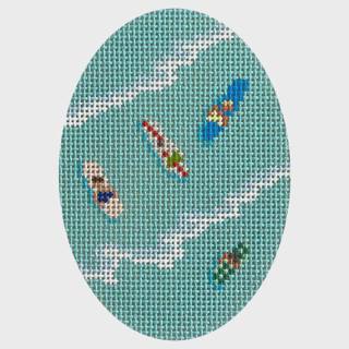 Surfers from Above Oval by Atlantic Blue Canvas (thumbnail)