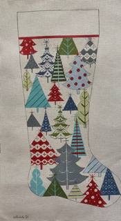 Christmas Trees Stocking Canvas by Alice Peterson (thumbnail)