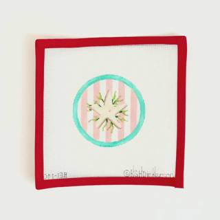Mini Round - Starfish on Peach Cabana Stripes by Kate Dickerson Needlepoint Collections (thumbnail)