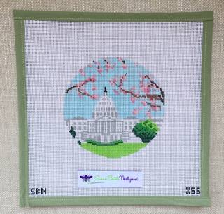 Capitol, Washington DC, cherry blossoms by Susan Battle Needlepoint (thumbnail)