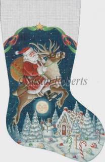 Santa on Reindeer stocking by Liz Goodrick-Dillon (Tapestry Tent, via Susan Roberts) (thumbnail)