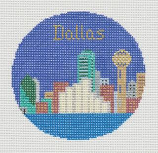 Round ~ DALLAS, TEXAS handpainted 4.25" Needlepoint Ornament Canvas by Silver Needle by Silver Needle (thumbnail)