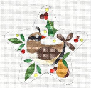 STAR ~ 12 Days of Christmas "1 PARTRIDGE IN A PEAR TREE" Star handpainted Needlepoint Canvas by Raymond Crawford by Raymond Crawford (thumbnail)