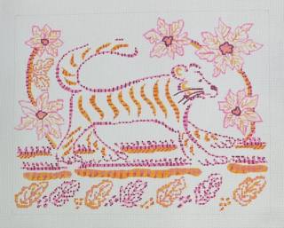 tiger with flowers & leaves by Kate Dickerson Needlepoint Collections (thumbnail)