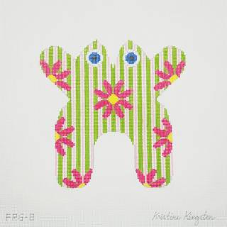 Frog with Pink Daisies on Green and Pink Stripes by Chris Lewis Distributing (thumbnail)