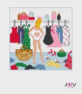 JV198 - Nothing To Wear Needlepoint Canvas by Jennifer Vallez Needlepoint (thumbnail)