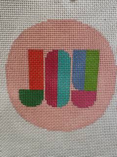 Pink JOY Round by Girl with a Curl Needlepoint (thumbnail)