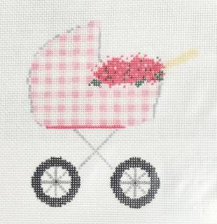 baby carriage, pink hydrangea by Stitch Style Needlepoint (thumbnail)