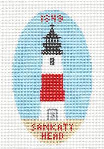 Oval ~ NANTUCKET ISLAND SANKATY HEAD LIGHTHOUSE handpainted 18 Mesh Needlepoint Canvas Silver Needle by Silver Needle (thumbnail)