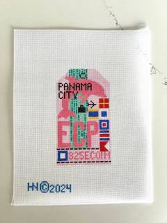 Panama City Beach Florida Travel Tag Canvas by Hedgehog Needlepoint (thumbnail)