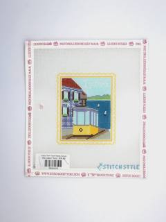 Lisbon Tram Travel Stamp Canvas by Stitch Style Needlepoint (thumbnail)