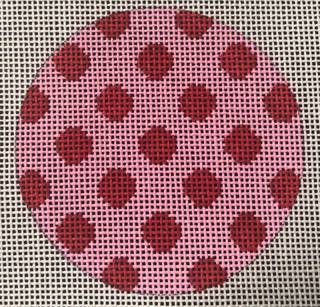 Bright Disk Letter – Pink w/ Red Polka Dots by Kate Dickerson Needlepoint Collections (thumbnail)