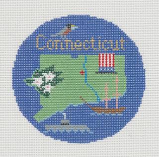 Travel Round ~ State of CONNECTICUT 18 mesh handpainted 4.25" Needlepoint Canvas by Silver Needle by Silver Needle (thumbnail)