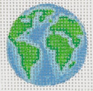 Mother Earth Globe - Planet Earth Fiber Key Ring Insert by Kate Dickerson Needlepoint Collections (thumbnail)