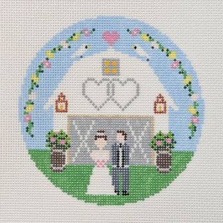 Wedding Barn Round Canvas by Doolittle Stitchery (thumbnail)