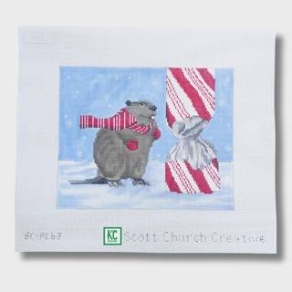 Beaver with Candy Cane Canvas by CBK Needlepoint (thumbnail)