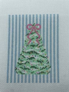 Pastel Christmas Tree on Blue Stripes by Stitchtent (thumbnail)