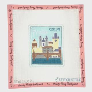 Prague Charles Bridge Travel Stamp Canvas by Stitch Style Needlepoint (thumbnail)
