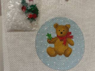 Snow Globe- Teddy Bear w/ Red Bow by Kate Dickerson Needlepoint Collections (thumbnail)