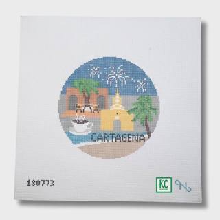 Cartagena Travel Round Needlepoint Canvas by Needlepaint (thumbnail)
