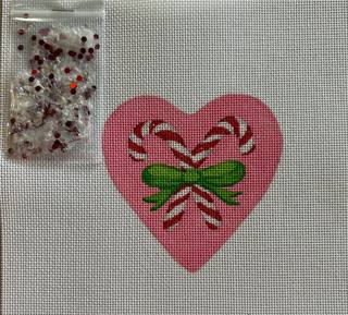 Heart Mini w/clear dome/confetti - Candy Canes w/green bow by Kate Dickerson Needlepoint Collections (thumbnail)
