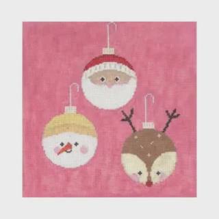 Santa Snowman Reindeer on Pink by CBK Needlepoint (thumbnail)